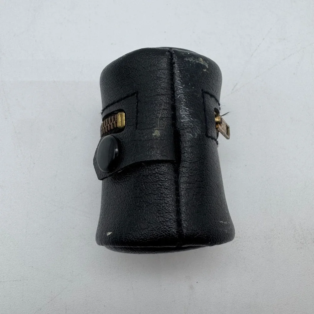 Vintage Minette Japan Black Faux Leather Camera Lens Case Red Velvet Interior